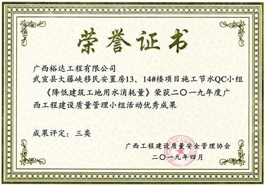 2019年度广西球王会电竞官方官网,球王会（中国）
建设质量管理小组活动优秀成果